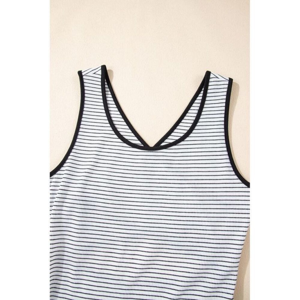 Everyday the Label Stripe Crisscross Side Slits Slim Fit Sleeveless Midi Dress - Picture 8 of 8